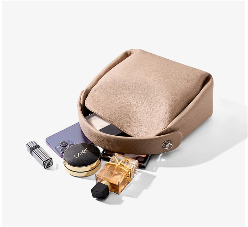 Hifashion Cowhide Genuine Leather Small Shoulder Bags For Women 2025 Luxury Designer Work Bucket Tote Crossbody Ladies Handbags