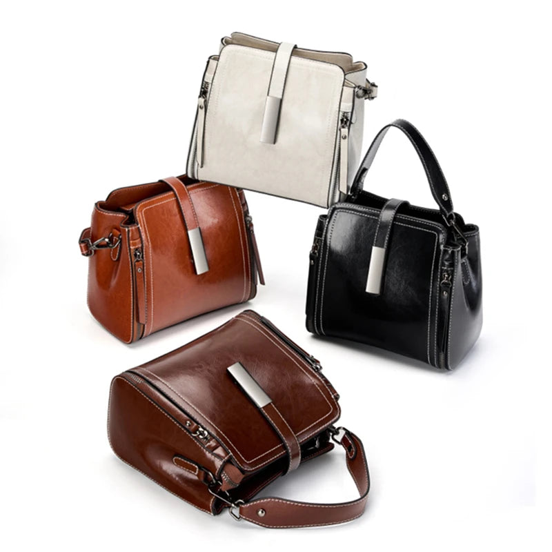 Hifashion Vintage Cow Genuine Leather Small Shoulder Bags For Women 2025 Luxury Designer Crossbody Purses Bucket Ladies Handbags