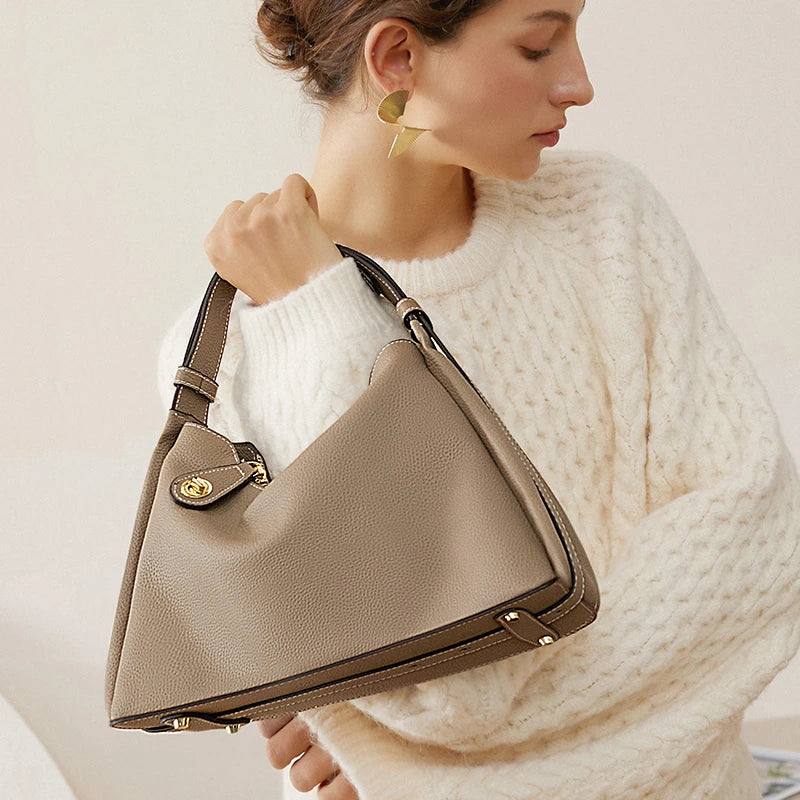 Hifashion 100% Genuine Leather Crescent Shoulder Crossbody Bags For Women 2025 Luxury Designer Top Handle Purses Ladies Handbags