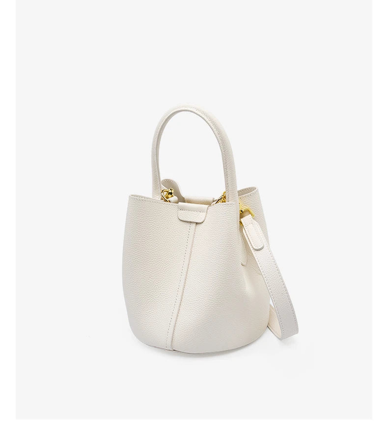 Hifashion Cowhide Genuine Leather Bucket Small Shoulder Bags For Women 2025 Luxury Designer Crossbody Purse Tote Ladies Handbags