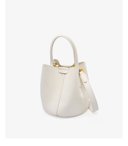 Hifashion Cowhide Genuine Leather Bucket Small Shoulder Bags For Women 2025 Luxury Designer Crossbody Purse Tote Ladies Handbags