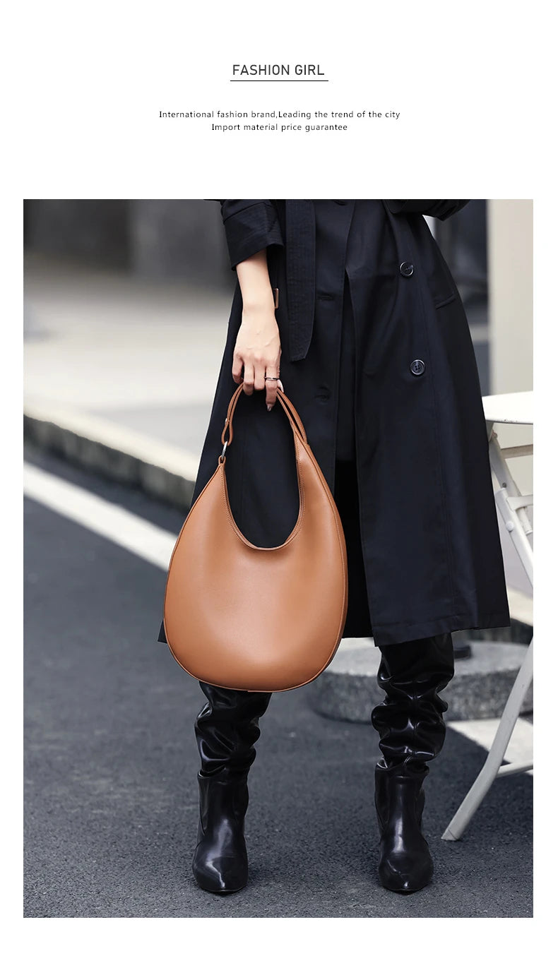 Hifashion Trendy Genuine Leather Crescent Underarm Shoulder Bags For Women 2025 Luxury Designer Hobos Half Moon Tote Handbags