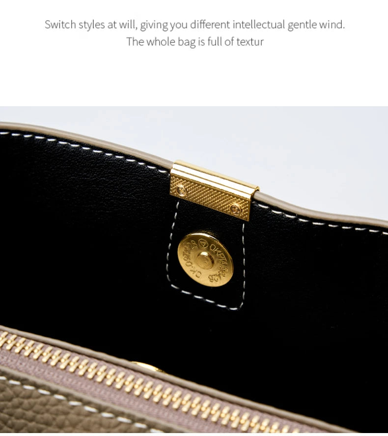 Hifashion 100% Cow Genuine Leather Bucket Shoulder Crossbody Bags For Women 2025 Luxury Designer Wide Strap Tote Ladies Handbags