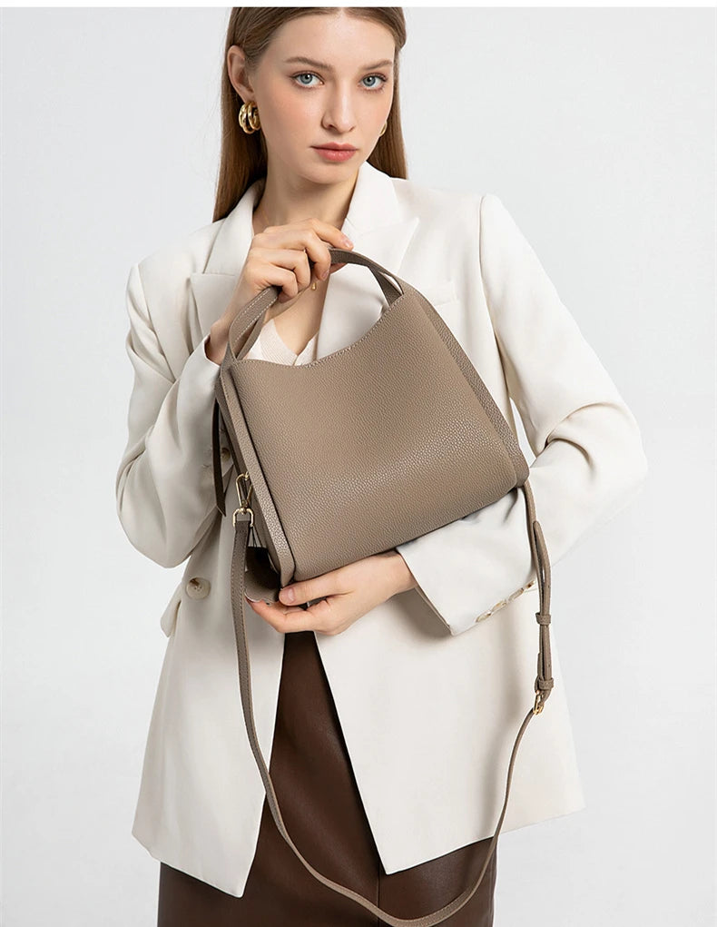 Hifashion Vintage Cow Genuine Leather Bucket Tote Shoulder Bags For Women 2025 Luxury Designer Shopper Crossbody Ladies Handbags