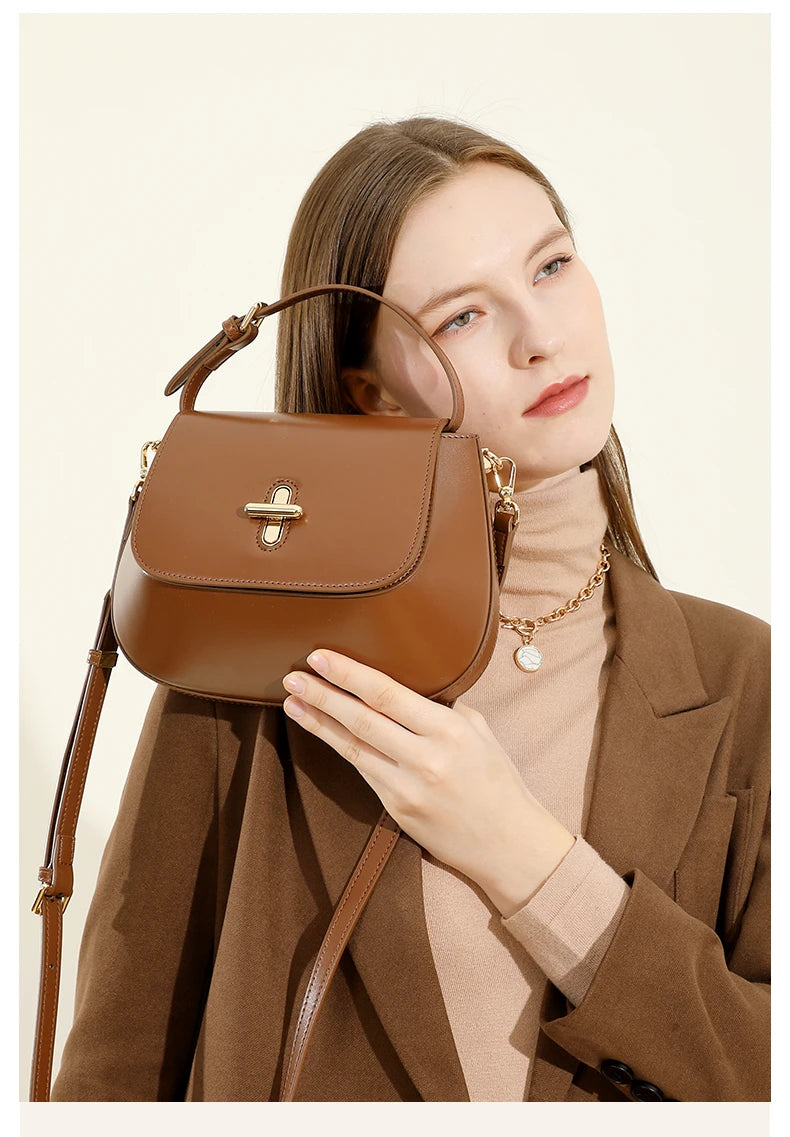 Hifashion Luxury Genuine Leather Saddle Small Shoulder Crossbody Bags For Women 2025 Trend Designer Purses Tote Ladies Handbags