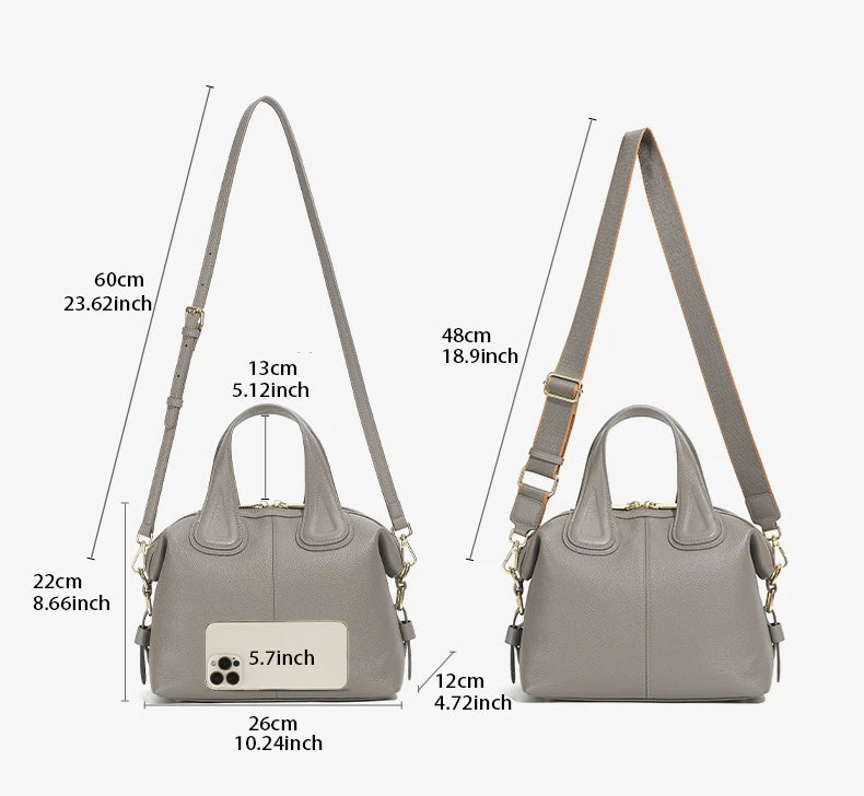 Hifashion 100% Genuine Leather Boston Tote Handbags For Women 2025 Trend Designer Top Handle Work Ladies Shoulder Crossbody Bags