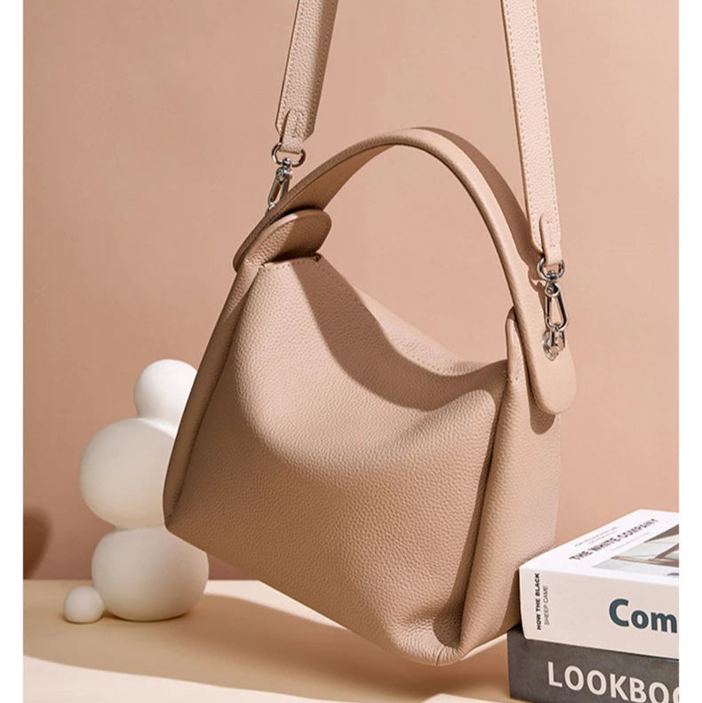 Hifashion Cowhide Genuine Leather Small Shoulder Bags For Women 2025 Luxury Designer Work Bucket Tote Crossbody Ladies Handbags