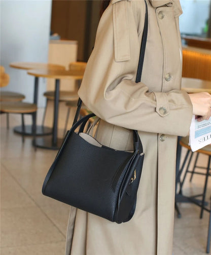 Hifashion Vintage Cow Genuine Leather Bucket Tote Shoulder Bags For Women 2025 Luxury Designer Shopper Crossbody Ladies Handbags