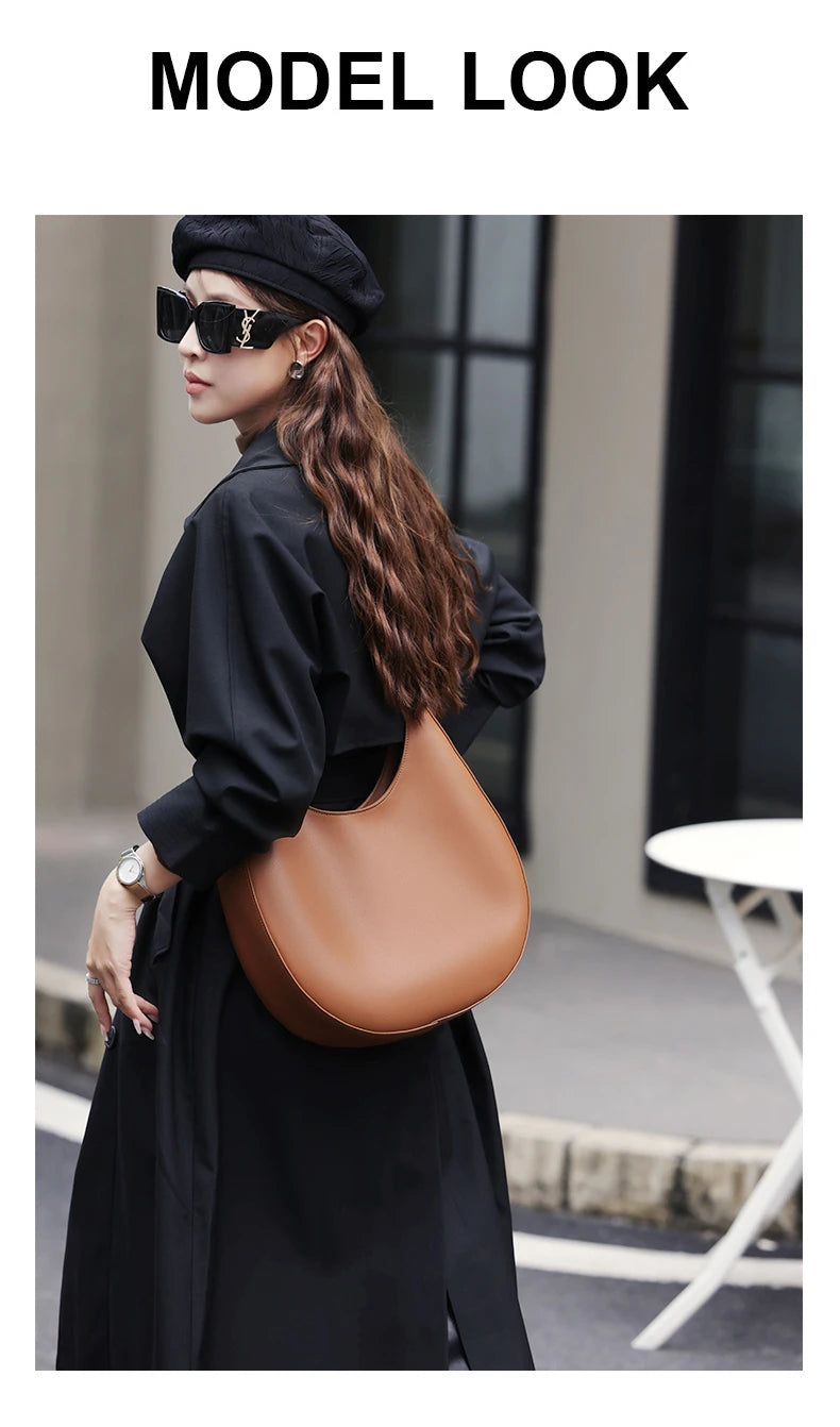 Hifashion Trendy Genuine Leather Crescent Underarm Shoulder Bags For Women 2025 Luxury Designer Hobos Half Moon Tote Handbags