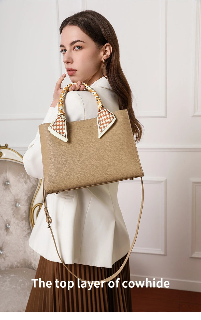 Hifashion Cowhide Genuine Leather Shoulder Bags For Women 2025 Trend Designer Top Handle Commuting Tote Ladies Crossbody Bags