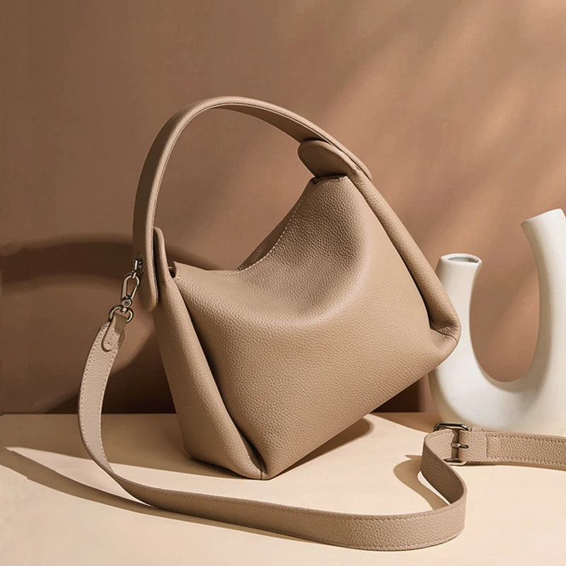 Hifashion Cowhide Genuine Leather Small Shoulder Bags For Women 2025 Luxury Designer Work Bucket Tote Crossbody Ladies Handbags
