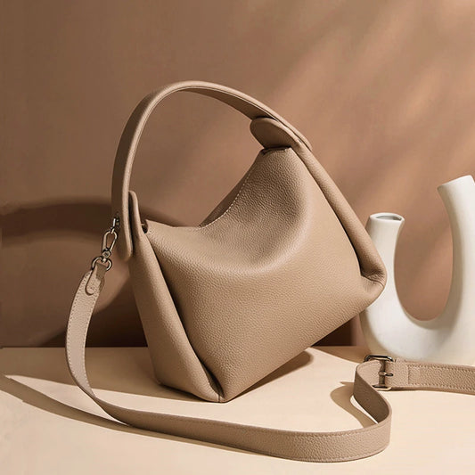 Hifashion Cowhide Genuine Leather Small Shoulder Bags For Women 2025 Luxury Designer Work Bucket Tote Crossbody Ladies Handbags
