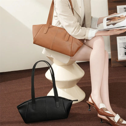 Hifashion 100% Real Genuine Leather Large Tote Shoulder Bags For Women 2025 Luxury Designer Trapeze Shopper Work Ladies Handbags