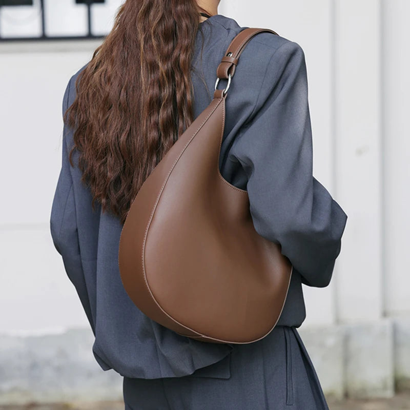 Hifashion Trendy Genuine Leather Crescent Underarm Shoulder Bags For Women 2025 Luxury Designer Hobos Half Moon Tote Handbags