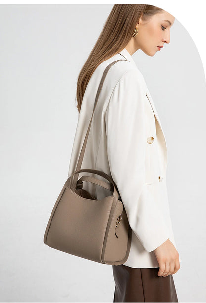 Hifashion Vintage Cow Genuine Leather Bucket Tote Shoulder Bags For Women 2025 Luxury Designer Shopper Crossbody Ladies Handbags