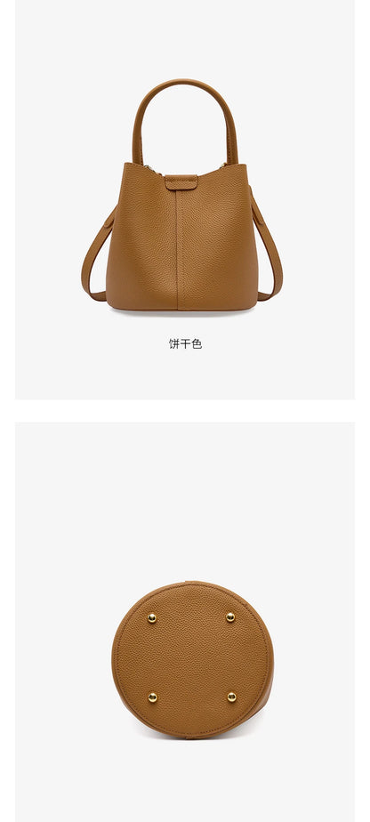 Hifashion Cowhide Genuine Leather Bucket Small Shoulder Bags For Women 2025 Luxury Designer Crossbody Purse Tote Ladies Handbags