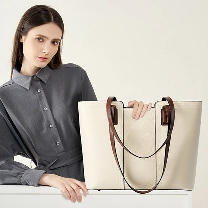 Hifashion Cowhide Genuine Leather Large Shoulder Bags For Women 2025 Luxury Designer Shopper Work Tote Commuter Ladies Handbags