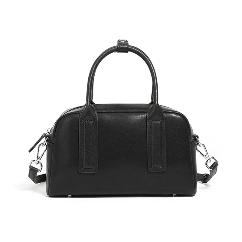 Hifashion Vintage Boston Cow Genuine Leather Handbags For Women 2025 Trend Designer Bowling Work Ladies Shoulder Crossbody Bags