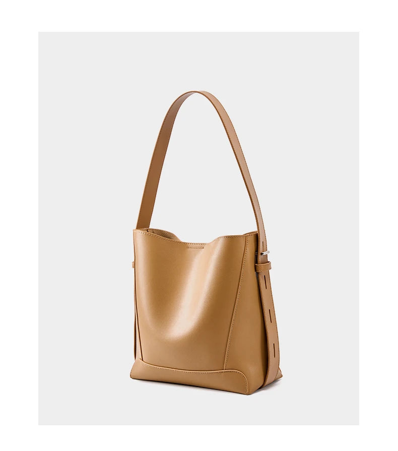 Hifashion Trendy Cow Genuine Leather Bucket Shoulder Bags For Women 2025 Luxury Designer Shopping Work Crossbody Ladies Handbags
