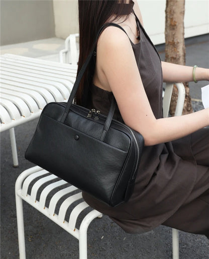 Hifashion Retro Genuine Leather Bowling Underarm Shoulder Bags For Women 2025 Luxury Designer Large Pillow Tote Ladies Handbags