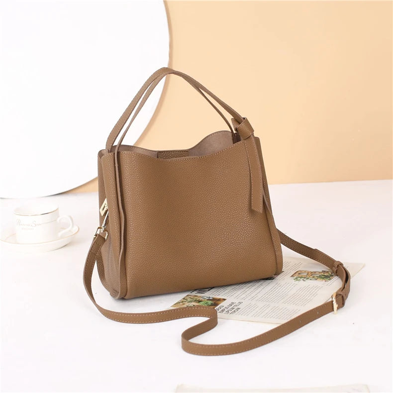 Hifashion Vintage Cow Genuine Leather Bucket Tote Shoulder Bags For Women 2025 Luxury Designer Shopper Crossbody Ladies Handbags