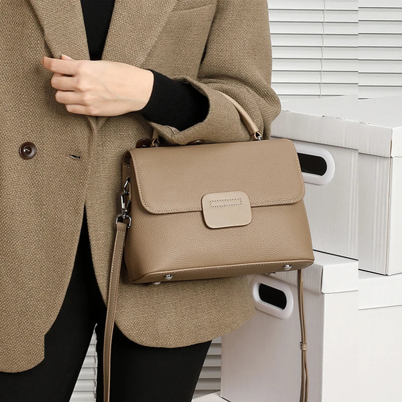 Hifashion Classic Cowhide Genuine Leather Tote Handbags For Women 2025 Trend Designer Wide Strap Ladies Shoulder Crossbody Bags