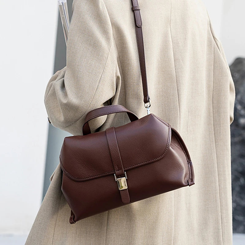 Hifashion Cowhide Genuine Leather Crossbody Shoulder Bags For Women 2025 Trend Designer Satchel Purses Boston Ladies Handbags