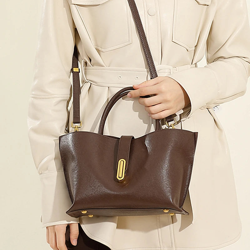 Hifashion Stylish Genuine Leather Handbags For Women 2025 Trend Designer Commuting Shoulder Bags Crossbody Tote Ladies Handbags