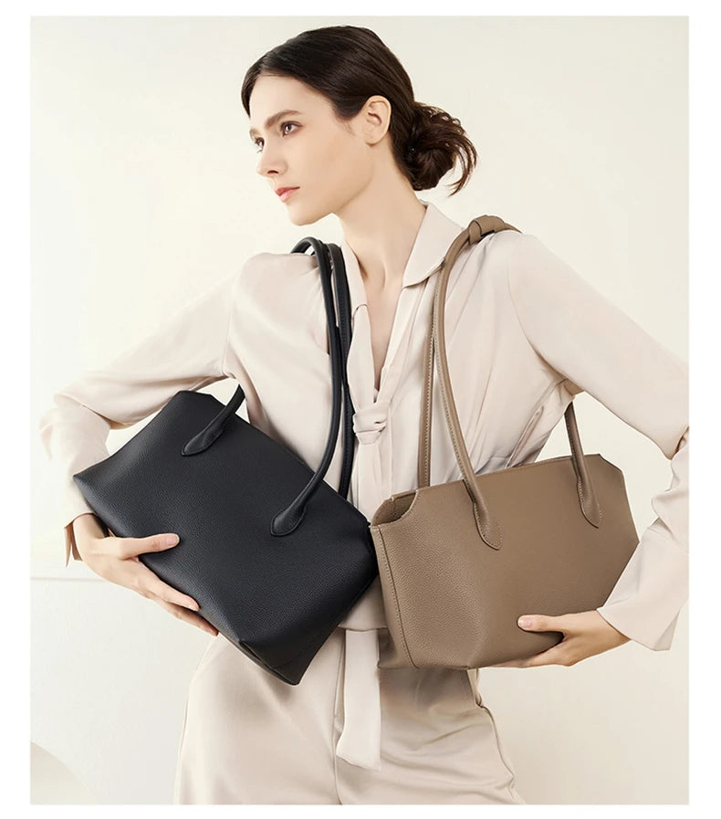 Hifashion Cowhide Genuine Leather Large Underarm Shoulder Bags For Women 2025 Luxury Designer Shopping Tote Work Ladies Handbags