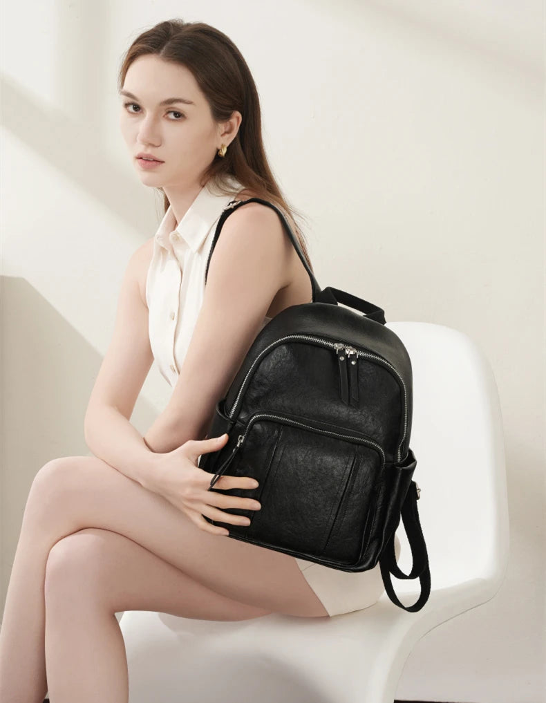 Hifashion Cowhide Genuine Leather Backpack For Women 2025 Trend Designer Work Daypack Travel Bookbags Teenage Girls School Bags