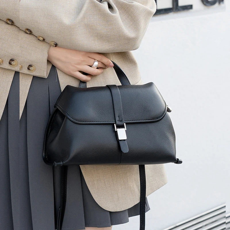 Hifashion Cowhide Genuine Leather Crossbody Shoulder Bags For Women 2025 Trend Designer Satchel Purses Boston Ladies Handbags