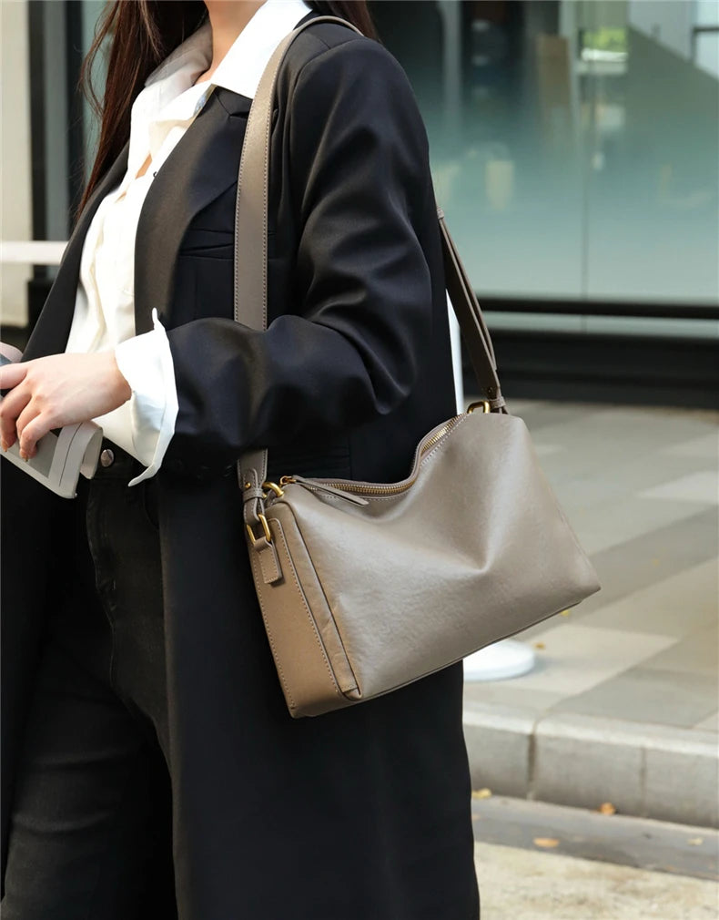 Hifashion 100% Genuine Leather Underarm Shoulder Bags For Women 2025 Trend Designer Crossbody Hobos Top Handle Ladies Handbags