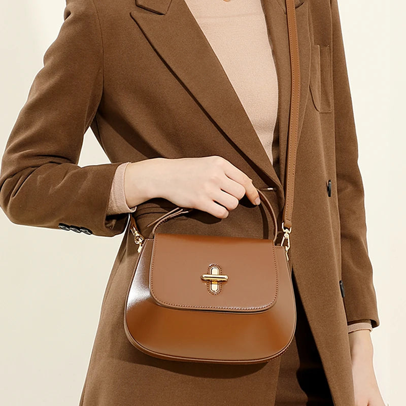 Hifashion Luxury Genuine Leather Saddle Small Shoulder Crossbody Bags For Women 2025 Trend Designer Purses Tote Ladies Handbags