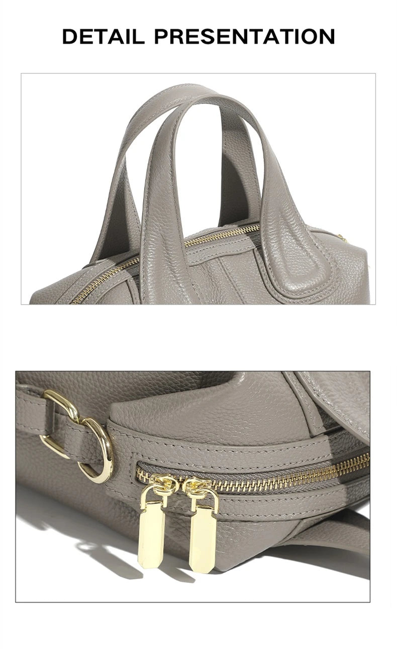 Hifashion 100% Genuine Leather Boston Tote Handbags For Women 2025 Trend Designer Top Handle Work Ladies Shoulder Crossbody Bags