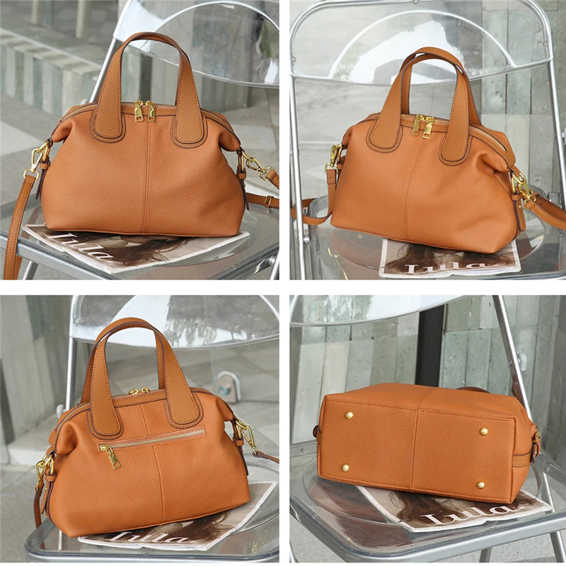 Hifashion 100% Cowhide Genuine Leather Handbags For Women 2025 Trend Designer Wide Strap Pillow Ladies Shoulder Crossbody Bags