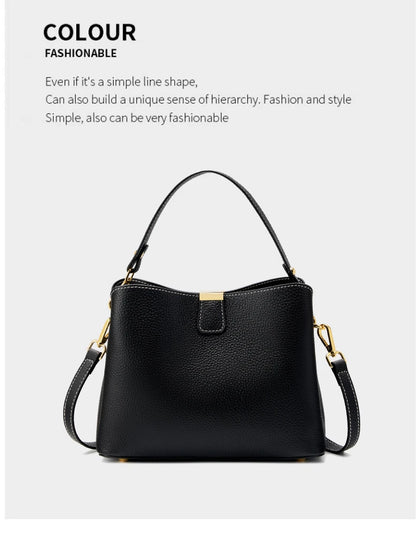 Hifashion 100% Cow Genuine Leather Bucket Shoulder Crossbody Bags For Women 2025 Luxury Designer Wide Strap Tote Ladies Handbags