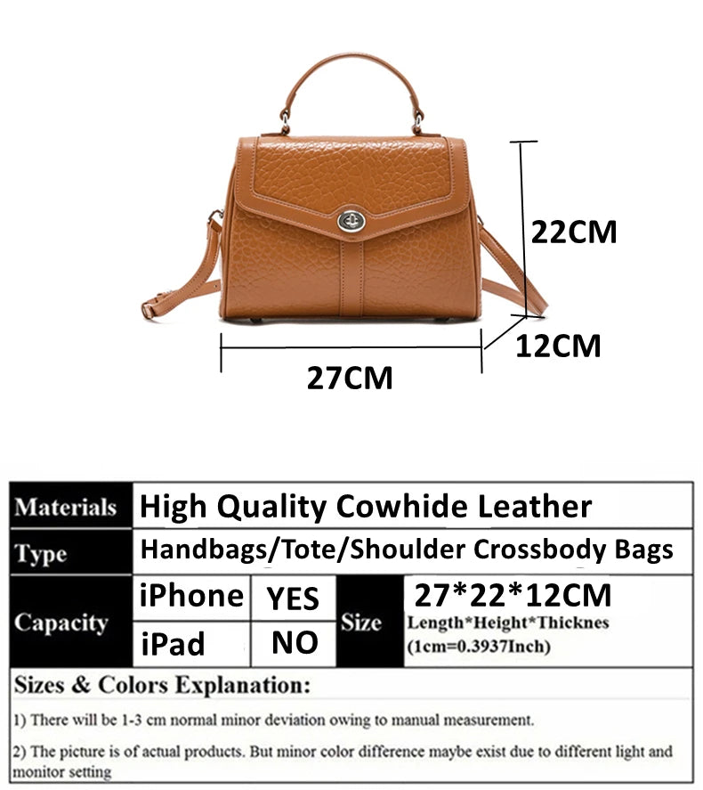 Hifashion Cowhide Genuine Leather Tote Handbags For Women New 2025 Luxury Designer Work Satchel Top Handle Female Shoulder Bags