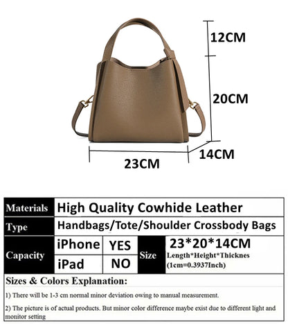 Hifashion Vintage Cow Genuine Leather Bucket Tote Shoulder Bags For Women 2025 Luxury Designer Shopper Crossbody Ladies Handbags