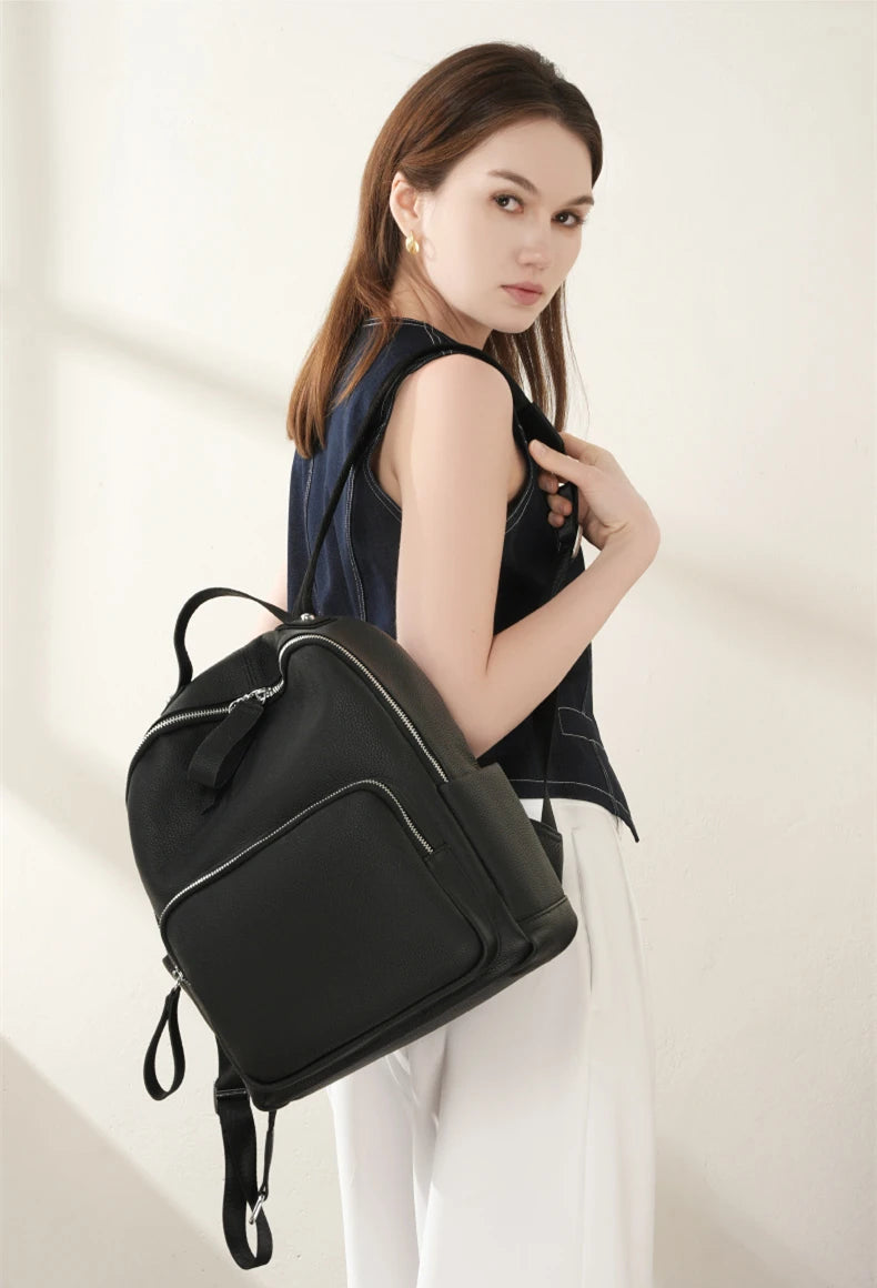 Hifashion 100% Cowhide Genuine Leather Backpack For Women 2025 Trend Designer Soft Travel Work Daypack Teenage Girls School Bags