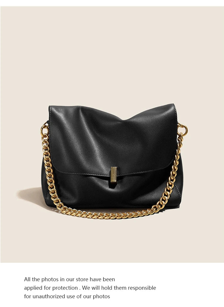 Hifashion Retro Genuine Leather Large Chain Shoulder Bags For Women 2025 Luxury Designer Messenger Satchel Work Ladies Handbags