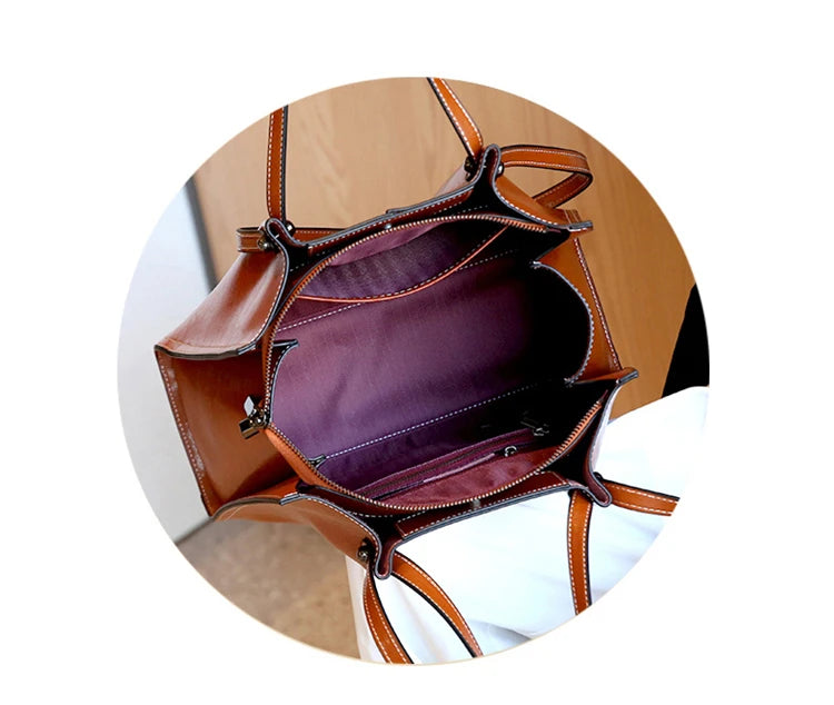 Hifashion Vintage Genuine Leather Large Shoulder Tote Bags For Women 2025 Trend Designer Oil Wax Shopper Office Ladies Handbags