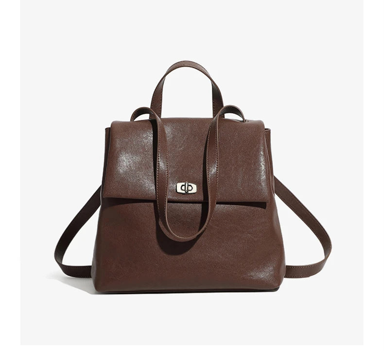 Hifashion Vintage Genuine Leather Backpack For Women 2025 Trend Designer Top Flap College Girls School Bags Work Travel Bagpack