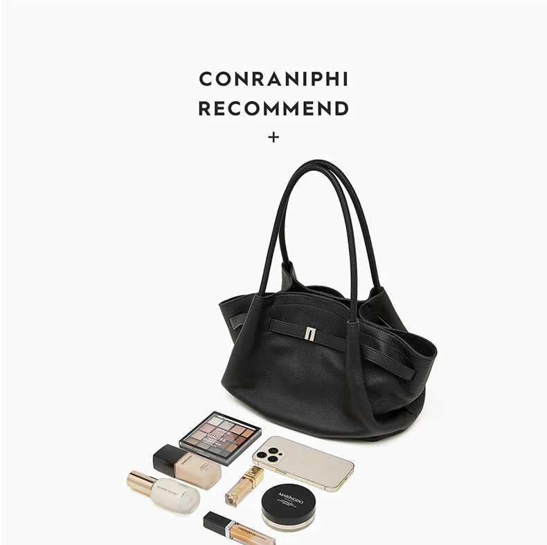 Hifashion Cowhide Genuine Leather Tote Shoulder Bags For Women 2025 Trend Designer Pleated Work Shopper Underarm Ladies Handbags