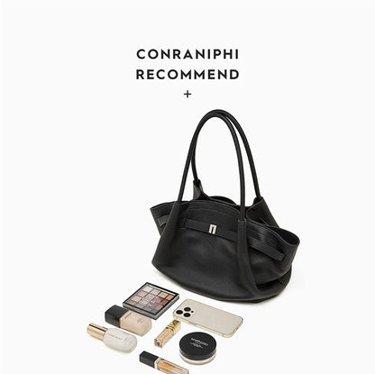 Hifashion Cowhide Genuine Leather Tote Shoulder Bags For Women 2025 Trend Designer Pleated Work Shopper Underarm Ladies Handbags