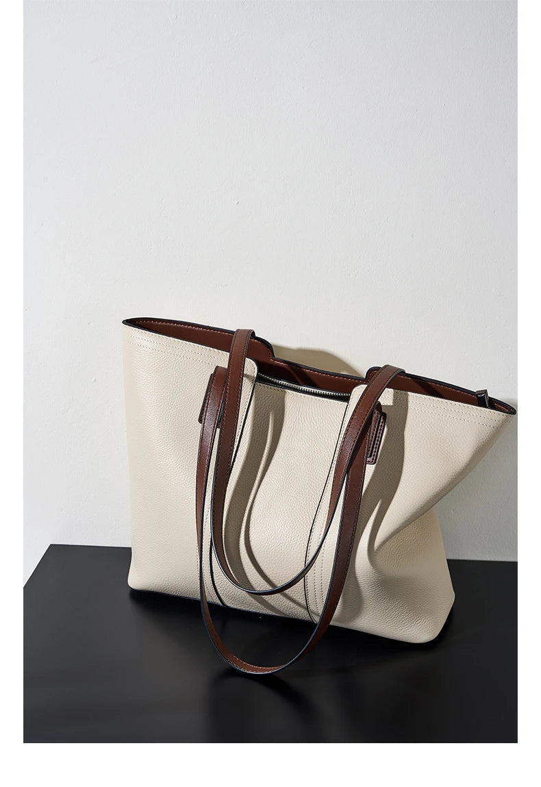 Hifashion Cowhide Genuine Leather Large Shoulder Bags For Women 2025 Luxury Designer Shopper Work Tote Commuter Ladies Handbags