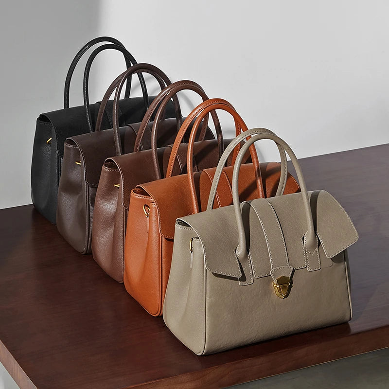 Hifashion Cowhide Genuine Leather Large Tote Handbags For Women 2025 Luxury Designer Top Handle Briefcase Satchel Shoulder Bags