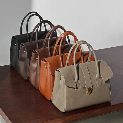 Hifashion Cowhide Genuine Leather Large Tote Handbags For Women 2025 Luxury Designer Top Handle Briefcase Satchel Shoulder Bags