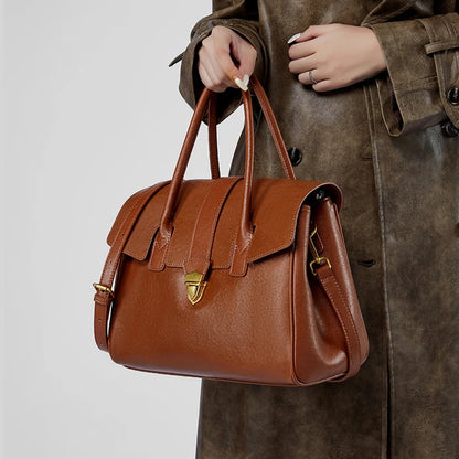 Hifashion Cowhide Genuine Leather Large Tote Handbags For Women 2025 Luxury Designer Top Handle Briefcase Satchel Shoulder Bags