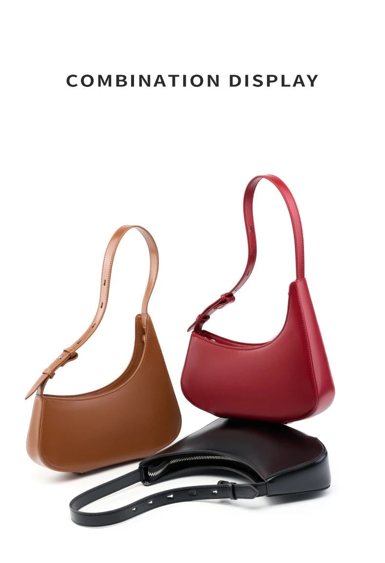 Hifashion Minimalist Genuine Leather Crescent Underarm Shoulder Bags For Women 2025 Luxury Designer Half Moon Ladies Handbags