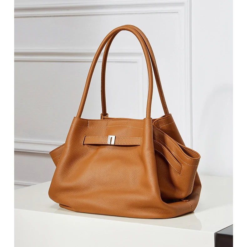 Hifashion Cowhide Genuine Leather Tote Shoulder Bags For Women 2025 Trend Designer Pleated Work Shopper Underarm Ladies Handbags
